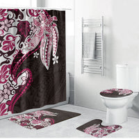 Monstera Plumeria Flowers Pink Bathroom Set Polynesian Pattern