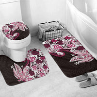 Monstera Plumeria Flowers Pink Bathroom Set Polynesian Pattern
