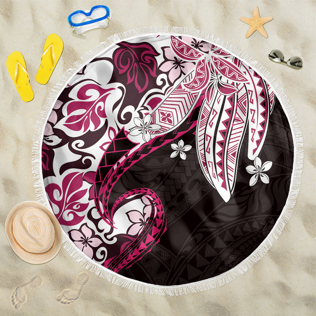 Monstera Plumeria Flowers Pink Beach Blanket Polynesian Pattern