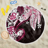 Monstera Plumeria Flowers Pink Beach Blanket Polynesian Pattern