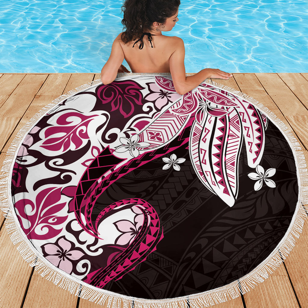 Monstera Plumeria Flowers Pink Beach Blanket Polynesian Pattern