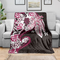 Monstera Plumeria Flowers Pink Blanket Polynesian Pattern