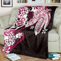 Monstera Plumeria Flowers Pink Blanket Polynesian Pattern