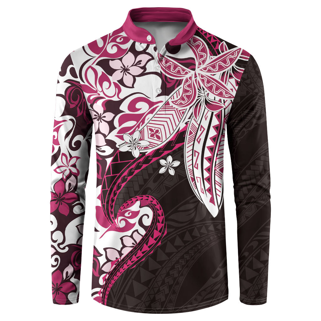 Monstera Plumeria Flowers Pink Button Sweatshirt Polynesian Pattern