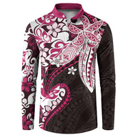 Monstera Plumeria Flowers Pink Button Sweatshirt Polynesian Pattern