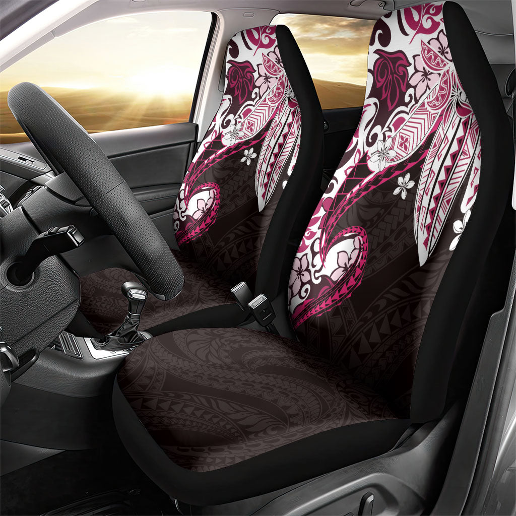 Monstera Plumeria Flowers Pink Car Seat Cover Polynesian Pattern
