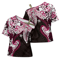 Monstera Plumeria Flowers Pink Cross Shoulder Shirt Polynesian Pattern