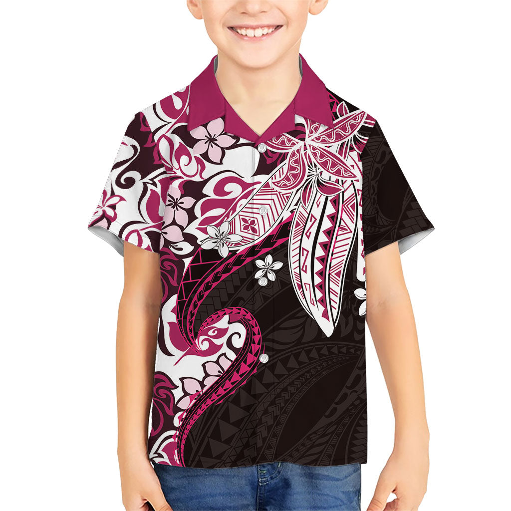 Monstera Plumeria Flowers Pink Family Matching Long Sleeve Bodycon Dress and Hawaiian Shirt Polynesian Pattern LT01 Son's Shirt Pink - Polynesian Pride