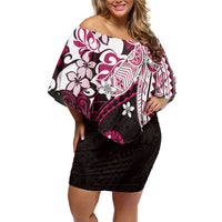Monstera Plumeria Flowers Pink Family Matching Off Shoulder Short Dress and Hawaiian Shirt Polynesian Pattern