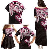 Monstera Plumeria Flowers Pink Family Matching Puletasi and Hawaiian Shirt Polynesian Pattern