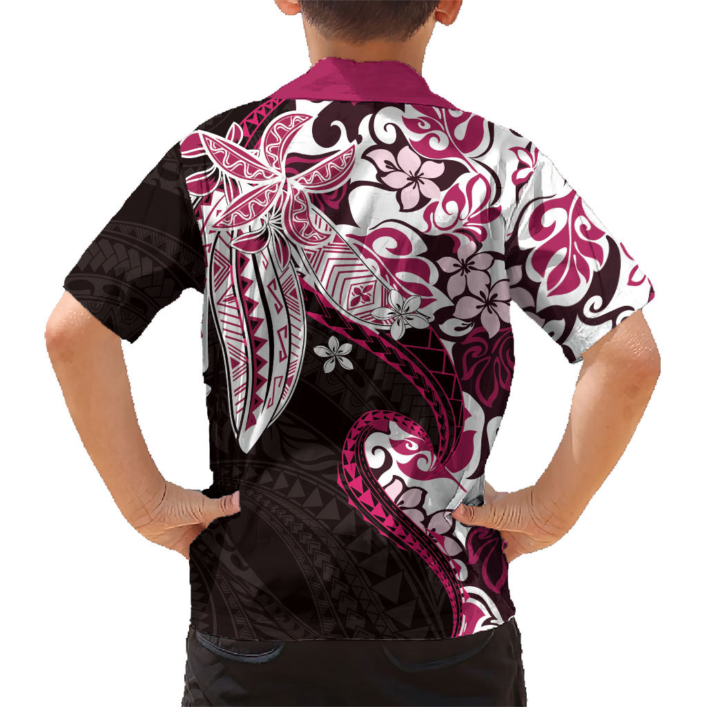 Monstera Plumeria Flowers Pink Family Matching Summer Maxi Dress and Hawaiian Shirt Polynesian Pattern