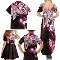 Monstera Plumeria Flowers Pink Family Matching Summer Maxi Dress and Hawaiian Shirt Polynesian Pattern