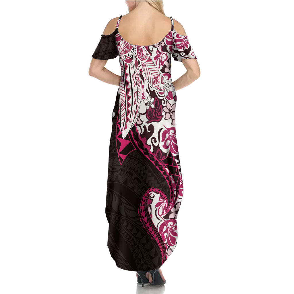 Monstera Plumeria Flowers Pink Family Matching Summer Maxi Dress and Hawaiian Shirt Polynesian Pattern