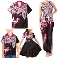 Monstera Plumeria Flowers Pink Family Matching Tank Maxi Dress and Hawaiian Shirt Polynesian Pattern
