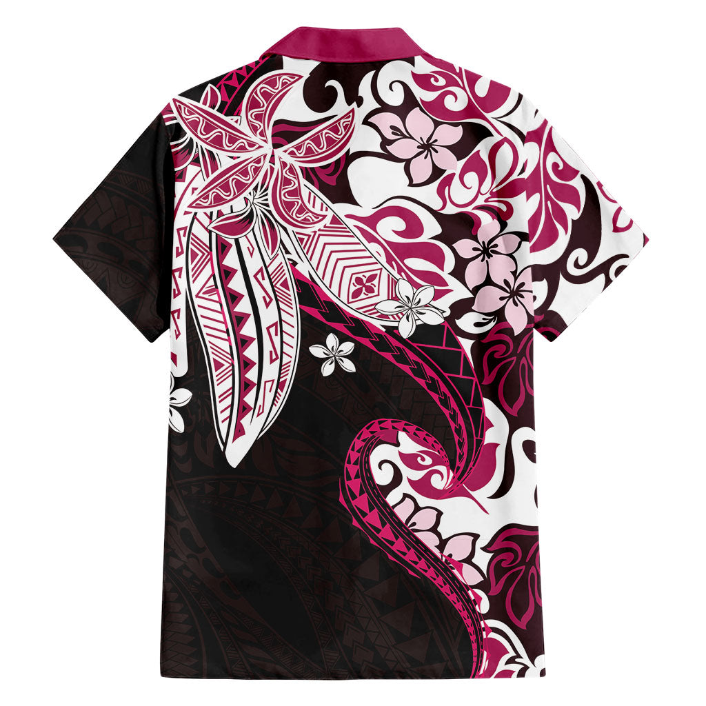 Monstera Plumeria Flowers Pink Family Matching Tank Maxi Dress and Hawaiian Shirt Polynesian Pattern
