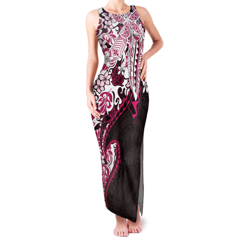 Monstera Plumeria Flowers Pink Family Matching Tank Maxi Dress and Hawaiian Shirt Polynesian Pattern