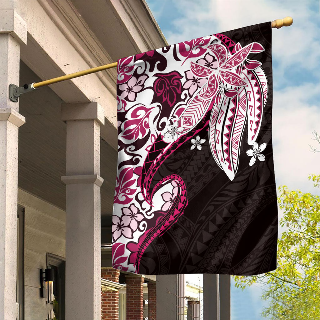 Monstera Plumeria Flowers Pink Garden Flag Polynesian Pattern