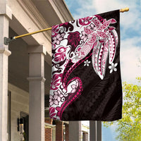 Monstera Plumeria Flowers Pink Garden Flag Polynesian Pattern