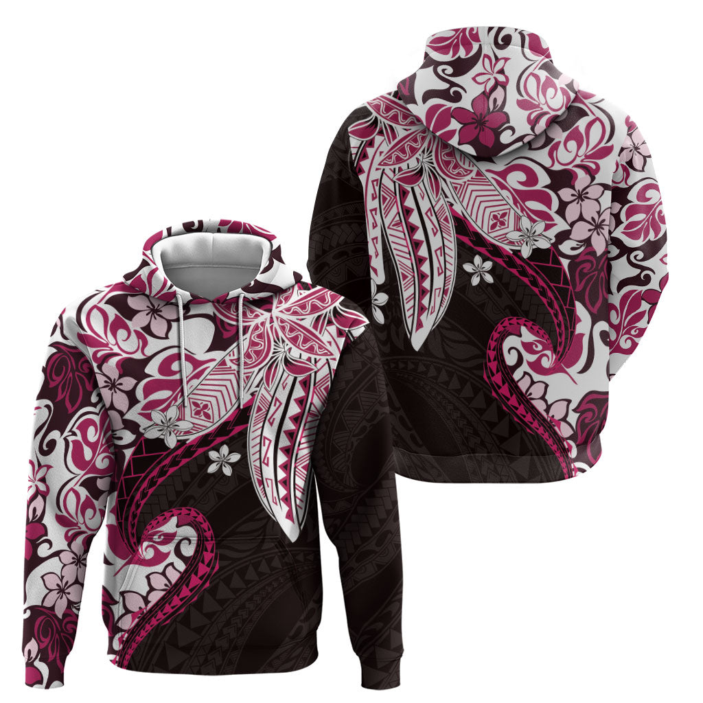 Monstera Plumeria Flowers Pink Hoodie Polynesian Pattern
