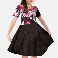 Monstera Plumeria Flowers Pink Kid Short Sleeve Dress Polynesian Pattern