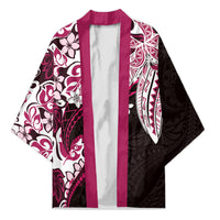 Monstera Plumeria Flowers Pink Kimono Polynesian Pattern