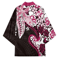 Monstera Plumeria Flowers Pink Kimono Polynesian Pattern