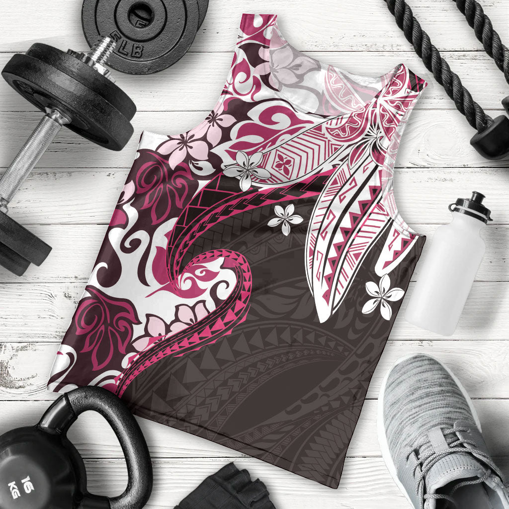 Monstera Plumeria Flowers Pink Men Tank Top Polynesian Pattern