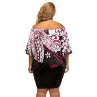 Monstera Plumeria Flowers Pink Off Shoulder Short Dress Polynesian Pattern