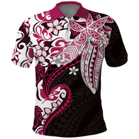 Monstera Plumeria Flowers Pink Polo Shirt Polynesian Pattern