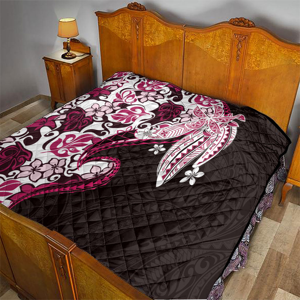 Monstera Plumeria Flowers Pink Quilt Polynesian Pattern