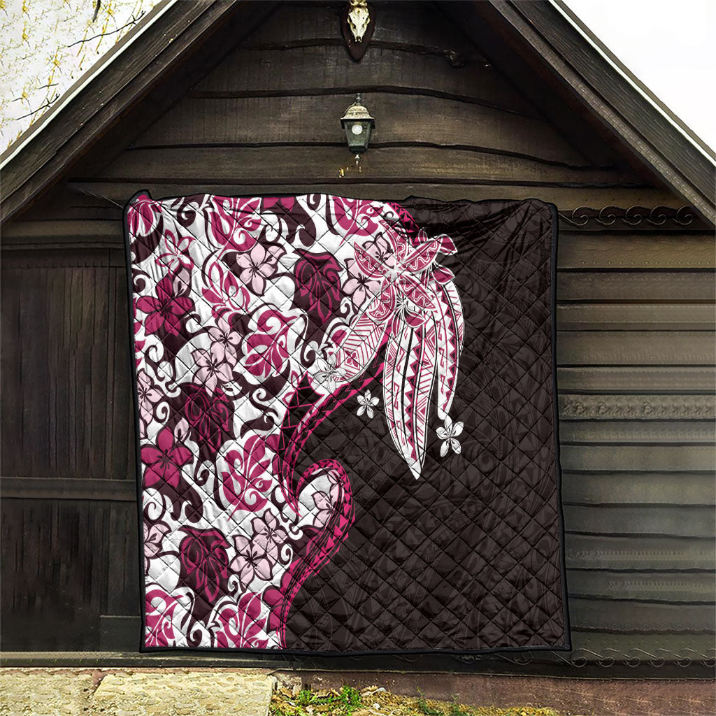 Monstera Plumeria Flowers Pink Quilt Polynesian Pattern