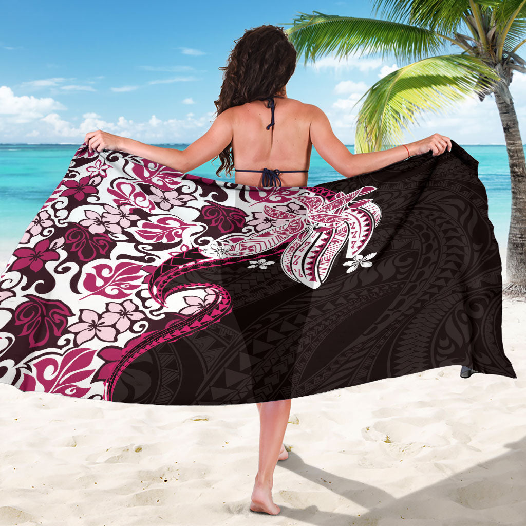 Monstera Plumeria Flowers Pink Sarong Polynesian Pattern