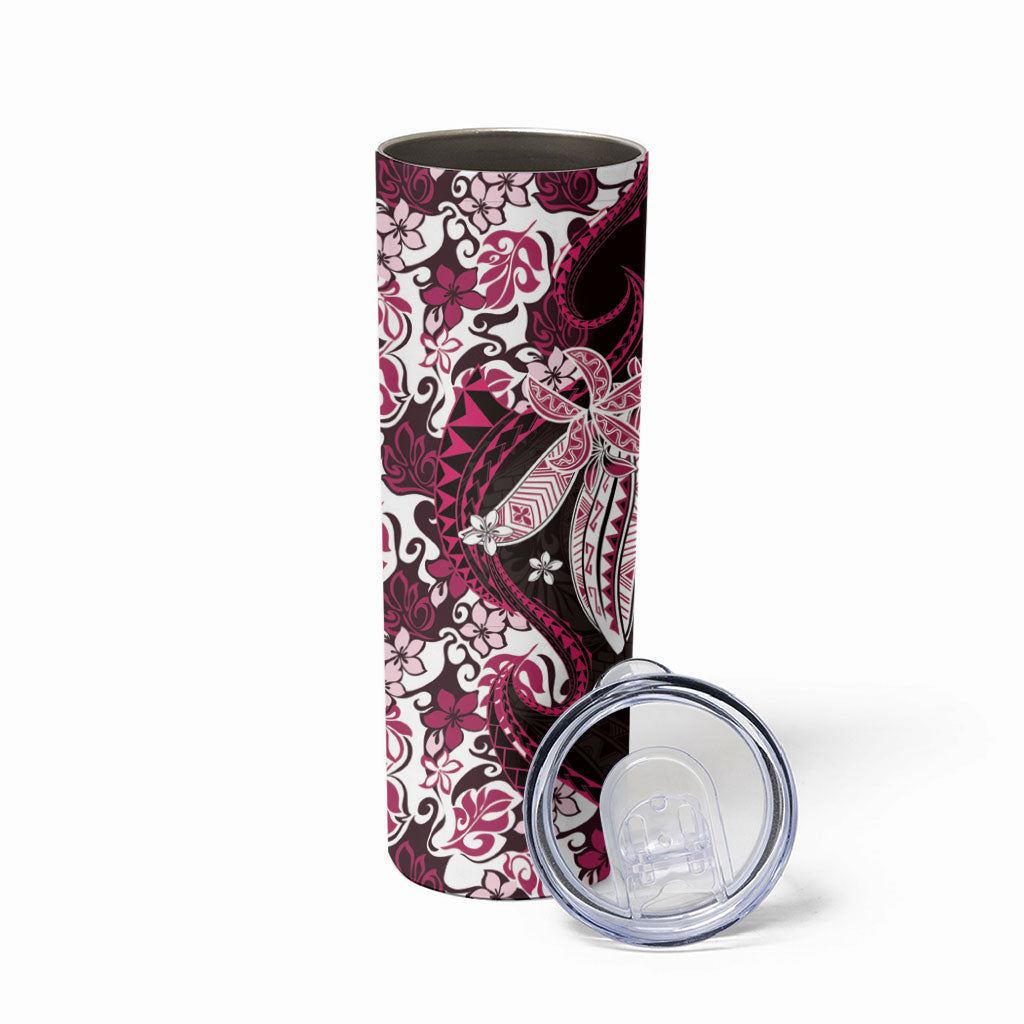 Monstera Plumeria Flowers Pink Skinny Tumbler Polynesian Pattern