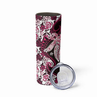Monstera Plumeria Flowers Pink Skinny Tumbler Polynesian Pattern