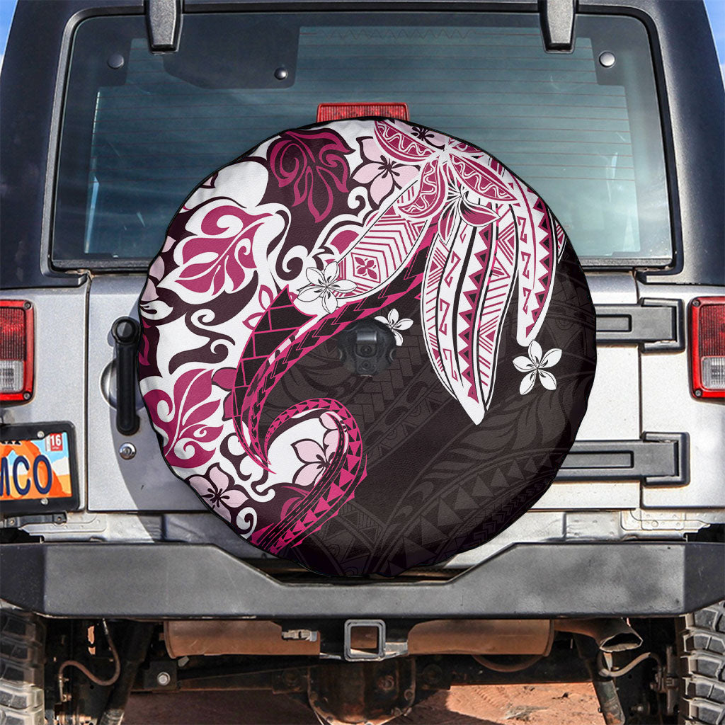 Monstera Plumeria Flowers Pink Spare Tire Cover Polynesian Pattern