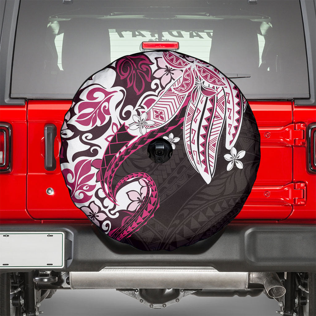 Monstera Plumeria Flowers Pink Spare Tire Cover Polynesian Pattern