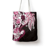 Monstera Plumeria Flowers Pink Tote Bag Polynesian Pattern