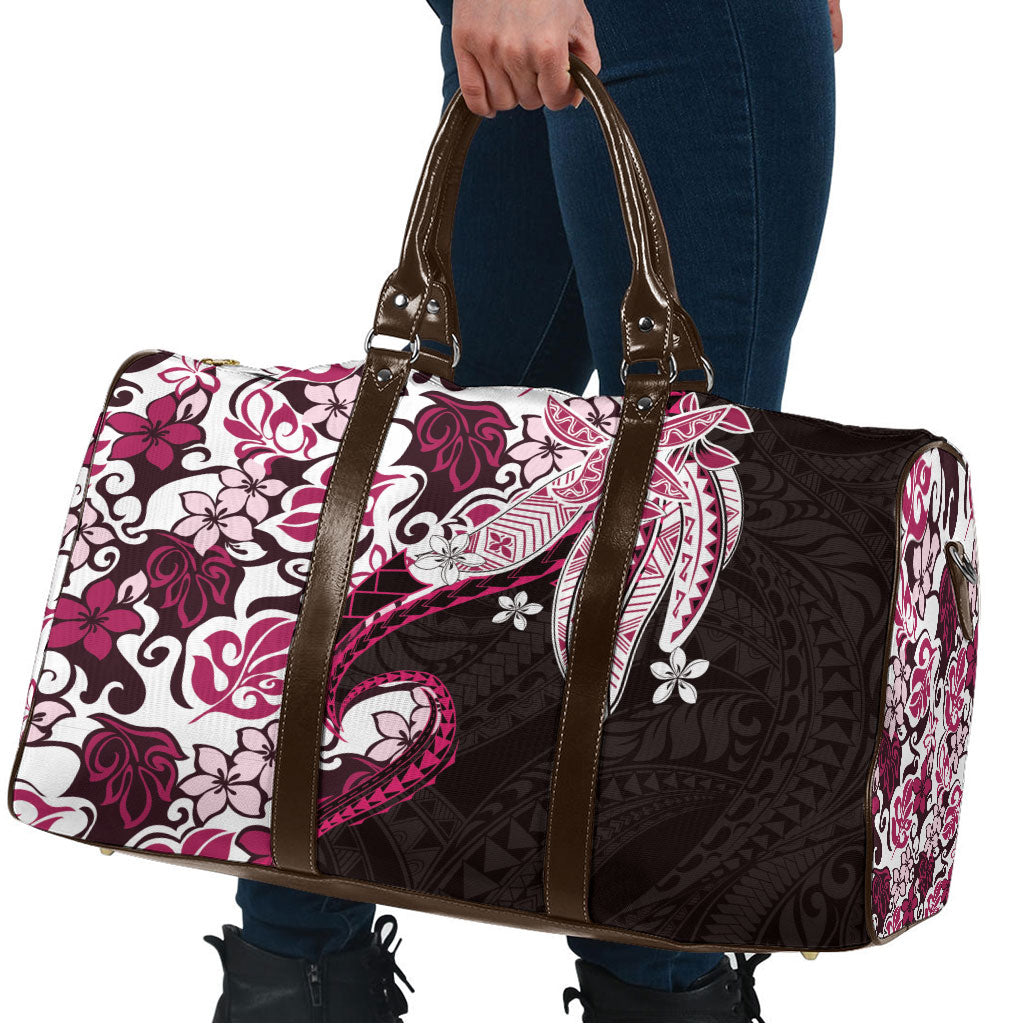 Monstera Plumeria Flowers Pink Travel Bag Polynesian Pattern