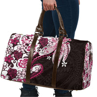 Monstera Plumeria Flowers Pink Travel Bag Polynesian Pattern