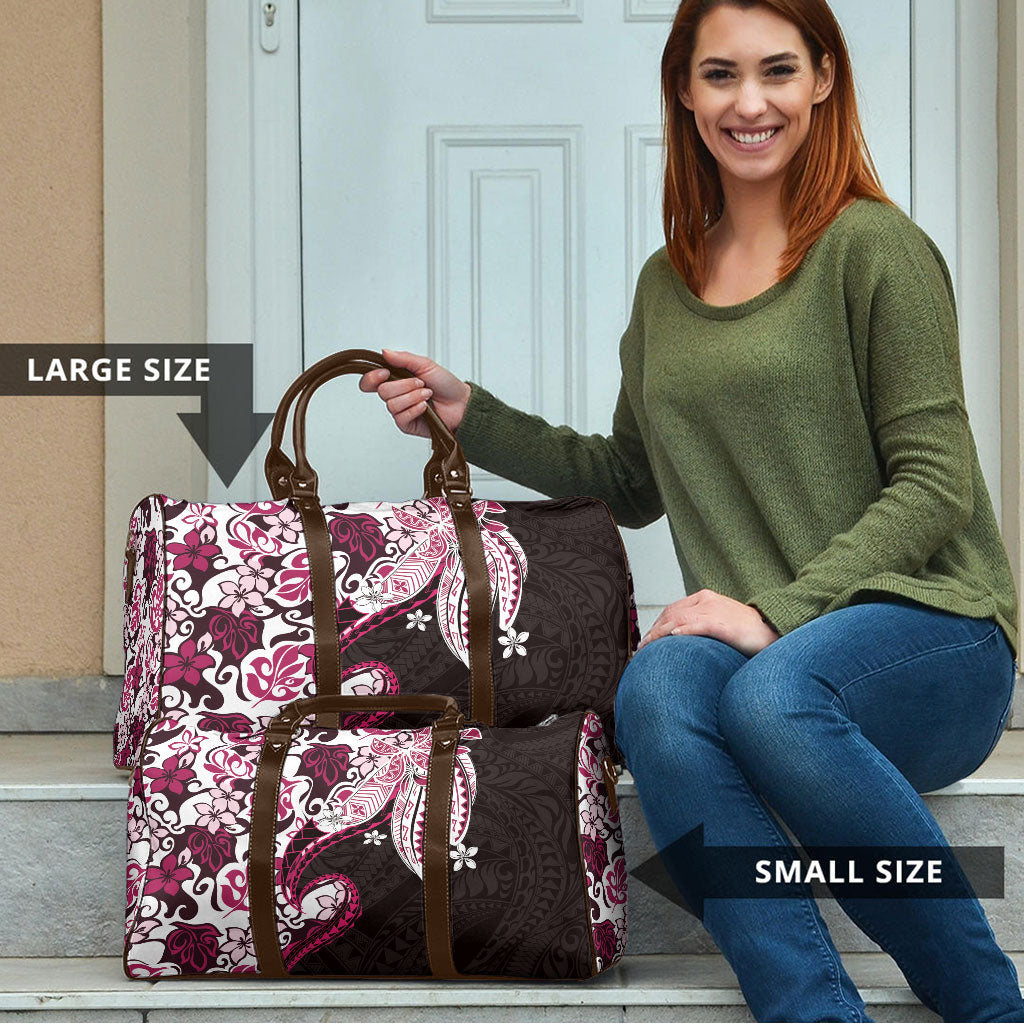 Monstera Plumeria Flowers Pink Travel Bag Polynesian Pattern