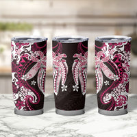 Monstera Plumeria Flowers Pink Tumbler Cup Polynesian Pattern