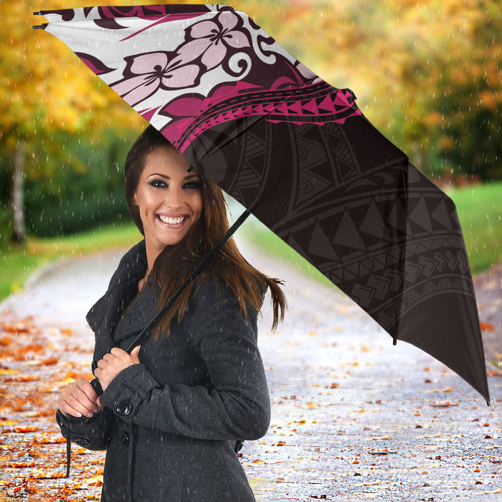 Monstera Plumeria Flowers Pink Umbrella Polynesian Pattern