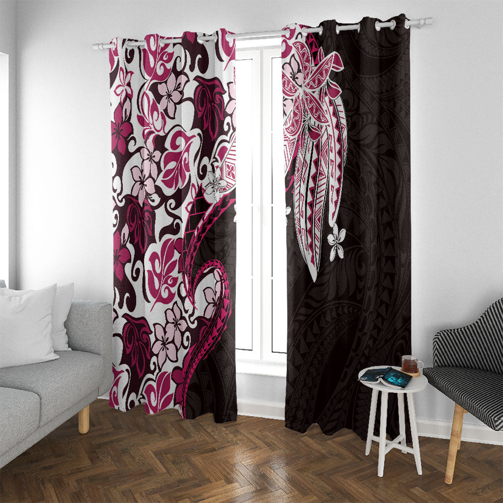 Monstera Plumeria Flowers Pink Window Curtain Polynesian Pattern