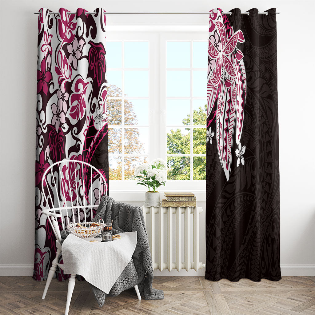 Monstera Plumeria Flowers Pink Window Curtain Polynesian Pattern