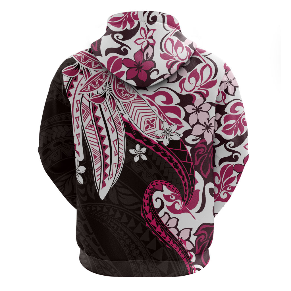 Monstera Plumeria Flowers Pink Zip Hoodie Polynesian Pattern