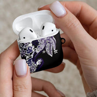 Monstera Plumeria Flowers Purple AirPods Case Polynesian Pattern