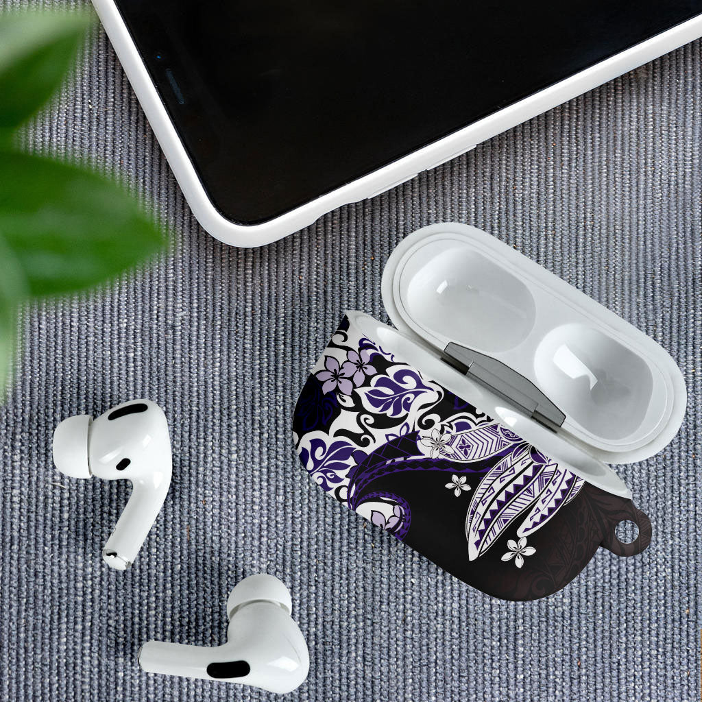 Monstera Plumeria Flowers Purple AirPods Case Polynesian Pattern