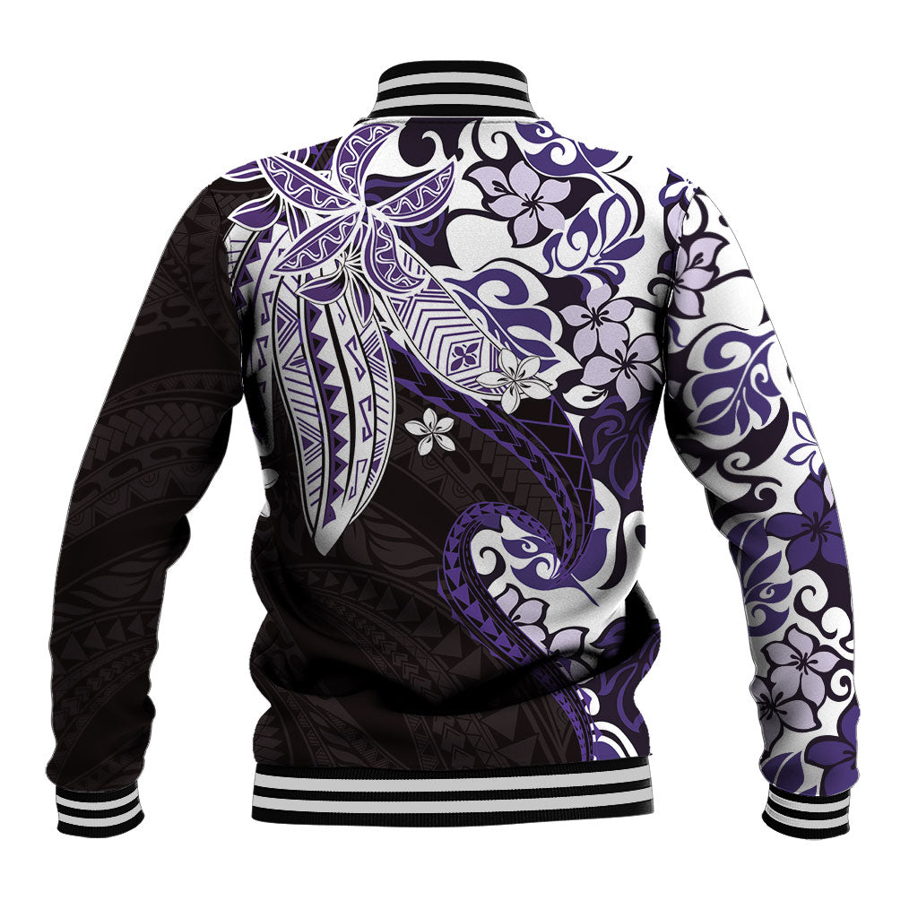 Monstera Plumeria Flowers Purple Baseball Jacket Polynesian Pattern