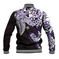 Monstera Plumeria Flowers Purple Baseball Jacket Polynesian Pattern