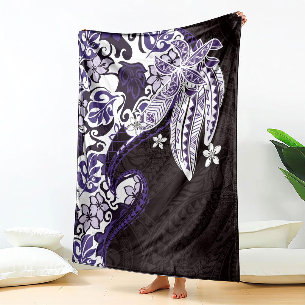 Monstera Plumeria Flowers Purple Blanket Polynesian Pattern